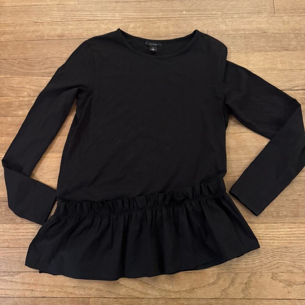 Halogen black asymmetrical long sleeve pleated blouse shirt top sz small S
 b68